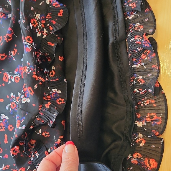 Lulus Dress Floral Black Long Sleeve Mini Sheer Pleated Ruffle A Line Sz M - Picture 12 of 16